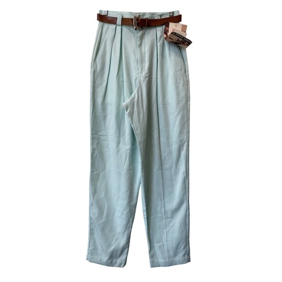 Vintage 90s Lord Isaacs Belted High Rise Pants Size 6 Aqua Blue Deadstock NEW - Picture 1 of 8